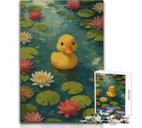Ilustración de un Patito en un Estanque de nenúfares Rompecabezas de 1000 Piezas para Adultos Juego Creativo de resolución de Problemas Idea de Regalo Memorable y conmovedora Tamaño 38x26cm