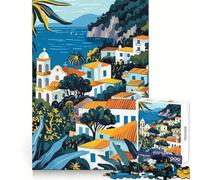 Ilustración de un Pueblo mediterráneo en Capri,Italia Rompecabezas de 1000 Piezas para Adultos Rompecabezas Que desarrolla la lógica,es un Escape Relajante y preciso (50x75cm)