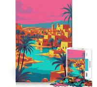 Ilustración de un Vibrante Oasis desértico Rompecabezas de 1000 Piezas Juego para ejercitar la Mente Artesanía de Corte experta Un pasatiempo Fascinante para los Momentos de Ocio (38x52cm)