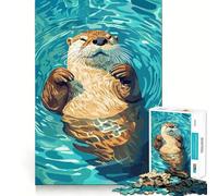 Ilustración de una Nutria relajándose en el Agua Rompecabezas de 1000 Piezas para Adultos Juguete para Pensar con Inteligencia Actividad en casa Corte Suave Sorpresa navideña (38x26cm)