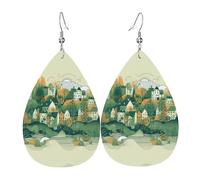 Ilustración De Una Pequeña Ciudad Pendiente De Piel Ligeros Pendientes Moda Aretes De Cuero Para Mujer Aniversario Día De La Madre