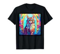 Ilustración de vidrieras Americanas Bobtail Cat Mamá Papá Camiseta