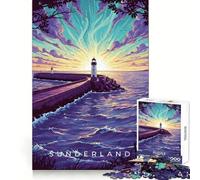 Ilustración del Faro de Sunderland al Atardecer Rompecabezas de 1000 Piezas para Adolescentes Juguete para ejercitar la Mente Relajación Mental Diseño para armar Lista de Deseos de Papá Noel 38x52cm