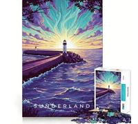 Ilustración del Faro de Sunderland al Atardecer Rompecabezas de 1000 Piezas para Adolescentes Juguete para ejercitar la Mente Relajación Mental Diseño para armar Lista de Deseos de Papá Noel 38x52cm