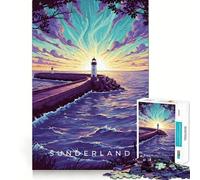 Ilustración del Faro de Sunderland al Atardecer Rompecabezas de 1000 Piezas para Adolescentes Rompecabezas de lógica sólida Juguete Relajante y Divertido Corte de precisión Artículo de Santa Claus