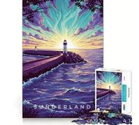 Ilustración del Faro de Sunderland al Atardecer Rompecabezas de 1000 Piezas para Adultos Regalo Ideal para ejercitar la Mente Juguete Divertido y silencioso Diseño para armar 38x26cm