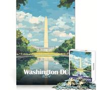 Ilustración del Monumento a Washington DC Rompecabezas de 1000 Piezas para Adultos Regalos para ejercitar la Mente Divertido y Relajante Arte de Corte Uniforme (50x75cm)