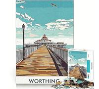 Ilustración del Muelle de Worthing Rompecabezas de 1000 Piezas Juego cognitivo Divertido Componentes Resistentes y de Corte Limpio Momento de Tranquilidad Ejercicio Mental en casa (38x26cm)