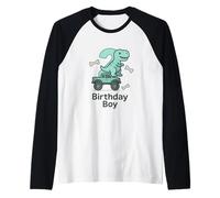 Ilustración del Segundo cumpleaños del Dinosaurio Verde Azulado Camiseta Manga Raglan