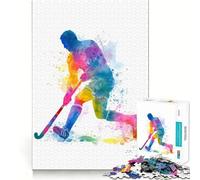 Ilustración en acuarela de un jugador de hockey sobre césped Rompecabezas de 1000 piezas para adultos Juego divertido con tecnología avanzada de corte láser Un desafío entretenido para pasar el tiempo