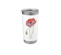 Ilustración floral de acuarela de amapola roja Vaso térmico de acero inoxidable de doble pared