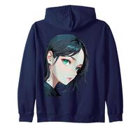 Ilustración Japonesa de la Muchacha del Anime del Pelo Verde Azulado Sudadera con Capucha