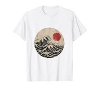 Ilustración Japonesa Wave Sun | Arte Inspirado en la Gran Ola Camiseta gráfica económica, Hombre, Blanco, M