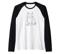 Ilustración Minimalista de líneas Simples de Gato Camiseta Manga Raglan