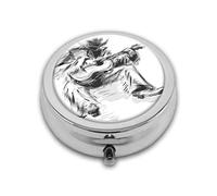 Ilustración musical de un vaquero caja redonda, compartimento compacto, para bolsillo, bolso, tableta de medicina portátil, soporte de vitaminas de viaje