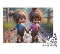 Ilustración Niñas Lodo Rural Puzzle de 1000 Piezas Papel para Adultos Recuerdo Infantil Puzzle para Toda la Familia Relajación 70x50cm/1000pcs