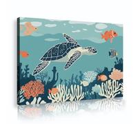 Ilustración pared lienzo tortuga marina con lienzo pez ilustración póster escena oceánica Impresiones lienzo arrecife coral azul naranja para sala de juegos guardería 25x40cm cuadro interior