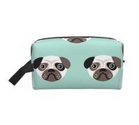 Ilustración Pug Cachorro Azul Patrón Niños, Bolsa de Maquillaje Bolsa de cosméticos Bolsa de artículos de tocador de Viaje portátil Organizador de Bolsa de Maquillaje