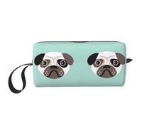 Ilustración Pug Cachorro Azul Patrón Niños, Bolsa de Maquillaje Bolsa de cosméticos Bolsa de artículos de tocador de Viaje portátil Bolsa de Maquillaje