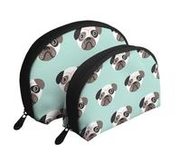 Ilustración Pug Cachorro Azul Patrón Niños, Bolsa de Maquillaje de Concha, Monedero pequeño para Mujer, Bolsa de artículos de tocador, Bolsa de cosméticos, 2 Piezas
