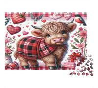 Ilustración Vaca San Valentín Rompecabezas 1000 Piezas Vaca San Valentín Plaid Art Estético Desafiante Juguete Educativo Regalo Adultos Niños