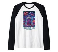Ilustración Visual Retro Japonesa Urban Pixel City Camiseta Manga Raglan