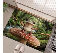 Ilustraciones De Fantasía Felpudo 50 x 80 cm, Alfombra atrapapolvo Antideslizante para Puerta, Una Rana Sentada sobre Un Hongo, Uso Interior y Exterior, Ideal para Porche, Entrada, Ducha,Verde