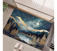 Ilustraciones de paisajes Lago bajo el Cielo Estrellado Felpudos para Interiores, Felpudos Suaves Lavables a Máquina, Felpudo Absorbente Antideslizante de Perfil Bajo 60 x 90 cm Azul Oscuro