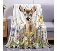 Ilustraciones En Acuarela Manta de Franela Margaritas y Ciervos Sika 150 x 200 cm de Microfibra Manta Estampada Suave y Acogedora para Sofá y Cama, Adultos y Niños