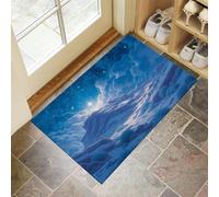 Ilustraciones Ensueño Felpudo Antideslizante - Cielo Estrellado Montaña Nevada Trampa de Tierra Felpudo Exterior e Interior para una Entrada Limpia - Fácil de Cuidar - Azul Zafiro