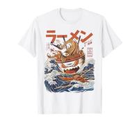 Ilustrata Official ES - Camiseta Unisex Anime Kaiju Ramen - Tamaño Pequeño - Color Blanco - Estilo Casual Retro - Cuello Crew - Dibujos Animados - Fans de Anime, Manga y Cultura Japonesa