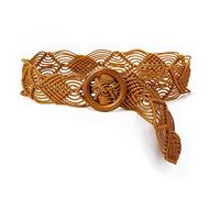 ILuvatar Cinturón ancho para mujer, estilo bohemio, nudo cruzado, cinturón tejido a mano, hebilla de madera redonda, cuerda de cintura anudada, Marrón-06, 110 cm