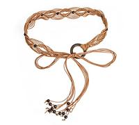 ILuvatar Cinturón anudado con borla para mujer, cinturón bohemio para mujer, estilo bohemio, cinturón tejido a mano, cuentas de madera, cuerda de cintura anudada, Marrón, 135 cm