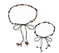 ILuvatar Cinturón anudado con borla para mujer, cinturón fino para mujer, estilo bohemio, cinturón tejido a mano, cuentas de madera, cuerda de cintura anudada, Coffee, 170 cm