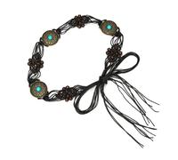 ILuvatar Cinturón anudado con borlas para mujer, tejido a mano, estilo bohemio, cinturón trenzado de cuerda para mujer, Negro-88, Large