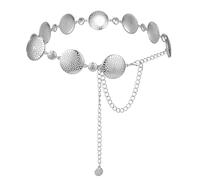 ILuvatar Cinturón de vestir de cadena de metal para mujer, cinturón grueso con diseño de suéter redondo hueco en relieve con un estilo rústico y moda plateada vintage en la estética vaquera occidental
