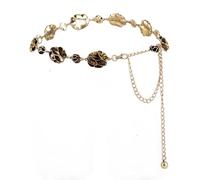 ILuvatar Cinturón de vestir de cadena de metal para mujer, diseño de pétalos 3D, estilo punk dorado con decoración de círculo grande, cinturón ajustado de moda punk y vaquera occidental, Gold-s80, M