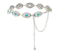 ILuvatar Cinturones de metal occidentales para mujer en plata envejecida: estilo vaquera ajustable con turquesa, concho, ovalado, decoración de piedra azul tallada. Ideal para vestidos, vaqueros