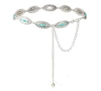 ILuvatar Cinturones metálicos occidentales para mujer: estilo vaquera ajustable con turquesa, concho y ovalado, decoración de piedra azul tallada. Ideal para vestidos, vaqueros. Perfecto para