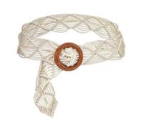 ILuvatar Correa anudada borla de las mujeres cinturón delgado estilo bohemio de las mujeres cinturón tejido a mano anudado cruz cuentas de madera cuerda de cintura anudada, Blanquecino-54, 115 cm