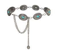 ILuvatar Vestido de cadena de metal para mujer con cadena de suéter dorado retro turquesa piedra punk cinturón concho cinturones occidentales, Plata-e57, 125 cm