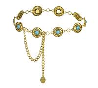 ILuvatar Vestido de metal para mujer, con suéter, plateado, retro, negro, piedra, punk, cinturón de concho, cinturón occidental, Dorado-a1, 125 cm