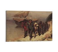 Ilya Repin-Barge Haulers on The Volga Study 1870 - Póster artístico en lienzo y arte de pared, póster moderno de decoración familiar, 12 x 18 pulgadas