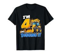 I'm 4 and Digging It Construction Bulldozer 4th Birthday Boy Camiseta