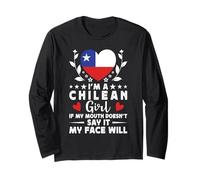 I'm a Chilean Girl Chilean Face Chile Flag Manga Larga