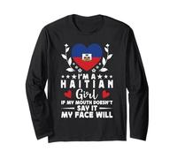 I'm a Haitian Girl Haitian Face Haiti Flag Manga Larga