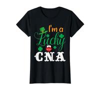 I'm a Lucky CNA Nurse Shamrock Hat St Patricks Day for Nurse Camiseta gráfica económica, Mujer, Negro, M
