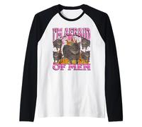 I'm Afraid Of Men Funny Oia Oia Cat Meme Bootleg Gráfico Camiseta Manga Raglan