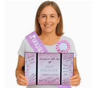 IM® Banda de Jubilación Mujer + Tarjeta Felicitación Jubilacion Grande en Español + Insignia | Feliz Jubilación Decoración | Libro de firmas con cierre automático | Postal de pasta gruesa