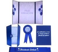 IM® Banda de Jubilación para Hombre+Tarjeta de Felicitación Grande en Español (Robusta y elegante, diseñada para ser utilizada sin sobre)+Insignia "Jubilado del Año"| Decoración Jubilación | Feliz J